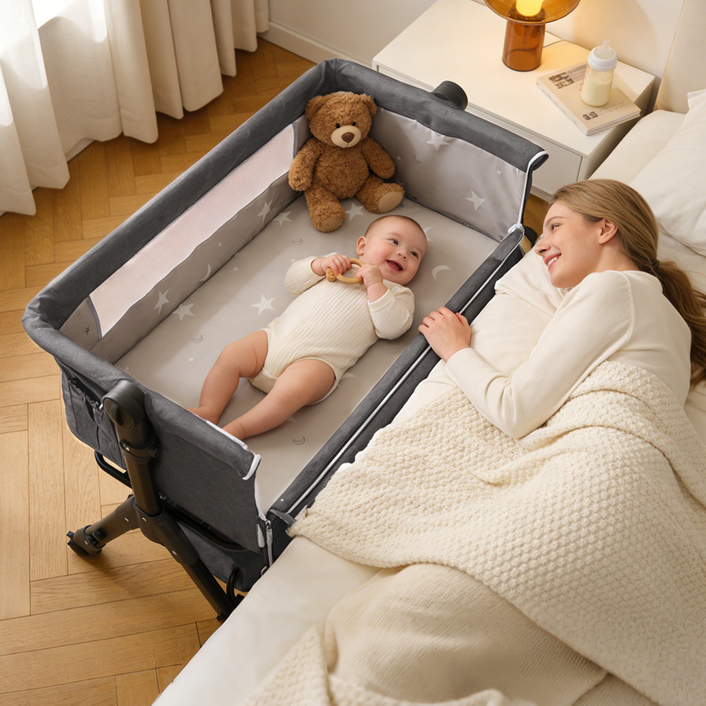 Baby Nursery Trolley - เปลเด็กแบบ 3-in-1 ใช้เป็นเปลข้างเตียงได้ ประกอบและพับเก็บง่าย เปลเด็กแบบพกพา ปรับความสูงได้