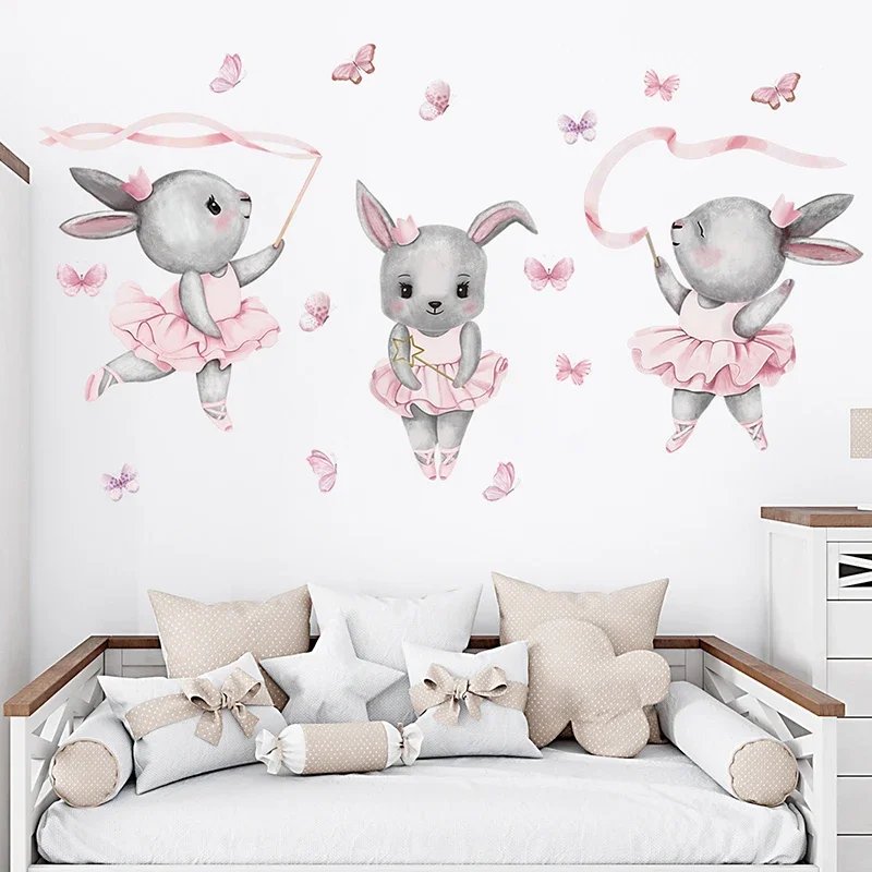 Baby Girl Nursery Quotes - มือวาดบัลเล่ต์กระต่ายกระต่าย Dancer สัตว์น่ารักสติ๊กเกอร์ติดผนังสําหรับทารกห้องสาว Room Wall Decals