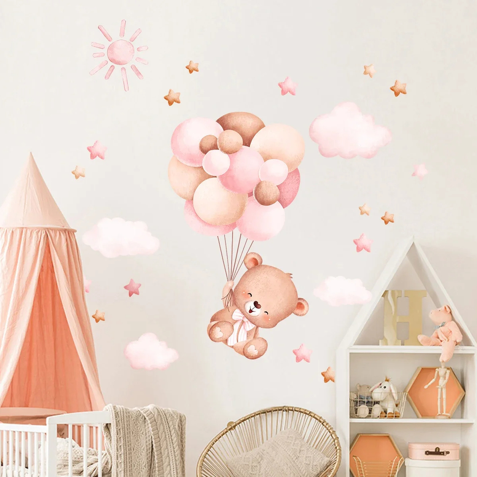 สติกเกอร์ติดผนังลายหมีบอลลูนกา - Baby Girl Nursery Quotes บทวิจารณ์และราคา