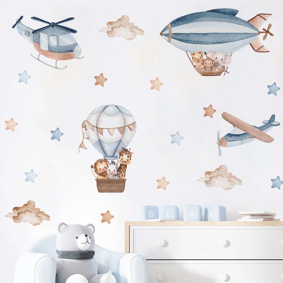สีน้ําสัตว์ Hot Air บอลลูนเมฆส - Baby Nursery Boy บทวิจารณ์และราคา