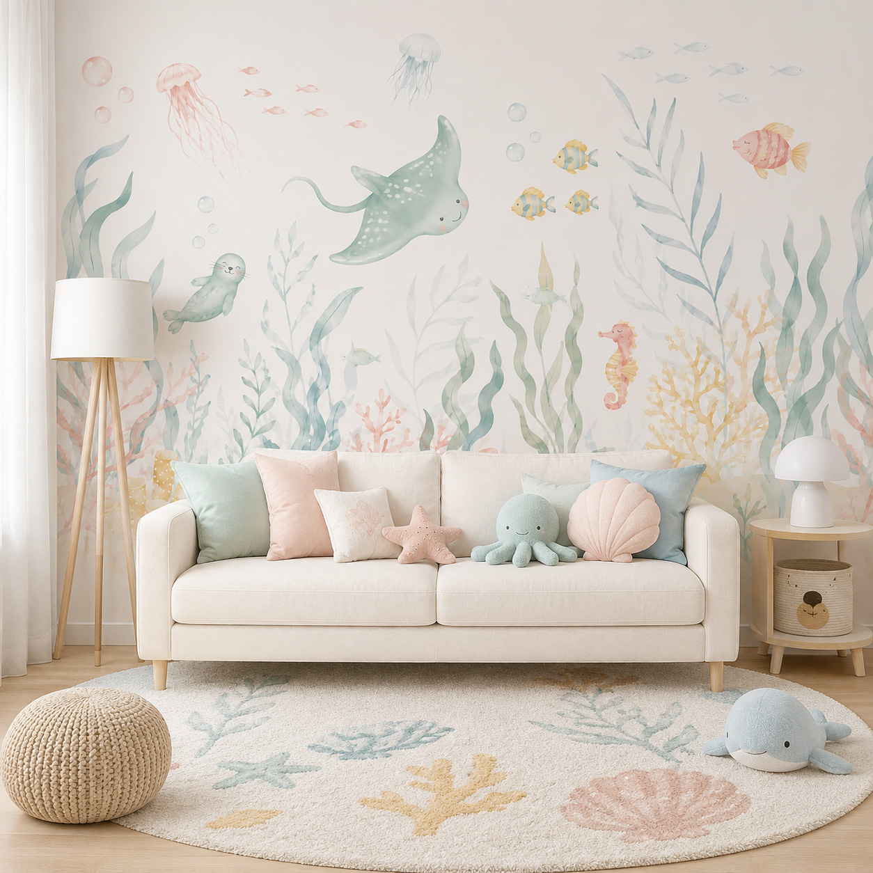 วอลเปเปอร์ลายสัตว์ทะเลแบบมีกาว - Baby Nursery Peel And Stick Wallpaper บทวิจารณ์และราคา