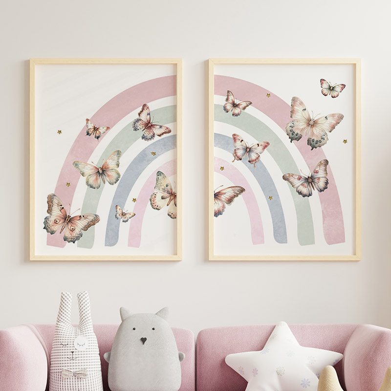 สีชมพูสายรุ้งผีเสื้อที่กําหนดเ - Baby Nursery Decor Girl บทวิจารณ์และราคา