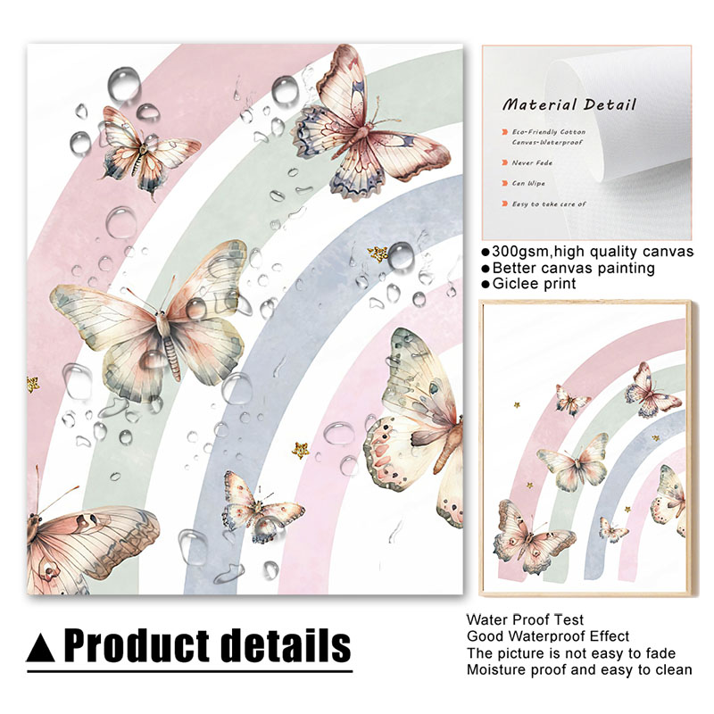 สีชมพูสายรุ้งผีเสื้อที่กําหนดเ - Baby Nursery Decor Girl บทวิจารณ์และราคา
