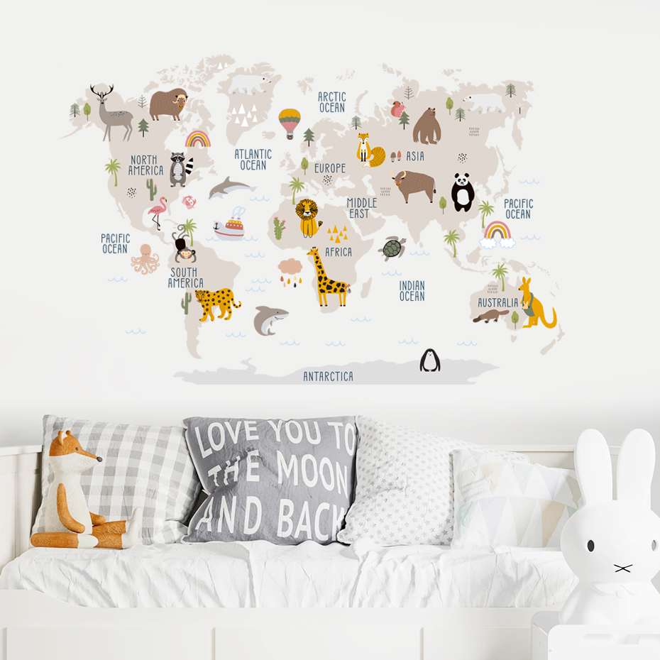 สีน้ําการ์ตูน World แผนที่สติ๊ - Baby Nursery Decor Girl บทวิจารณ์และราคา