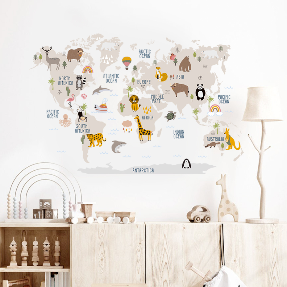 สีน้ําการ์ตูน World แผนที่สติ๊ - Baby Nursery Decor Girl บทวิจารณ์และราคา